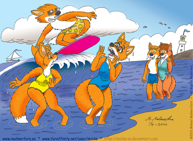 Pic 84 - How to use your surfboard to annoy a couple of foxgirls!